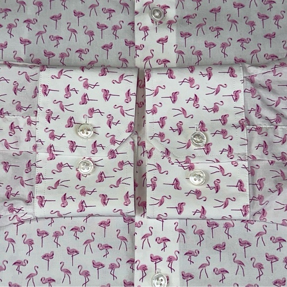Bonobos Stretch Men's Pink Button Down Shirt Flamingo Print Slim Fit 33 16 1/2 - Picture 9 of 10